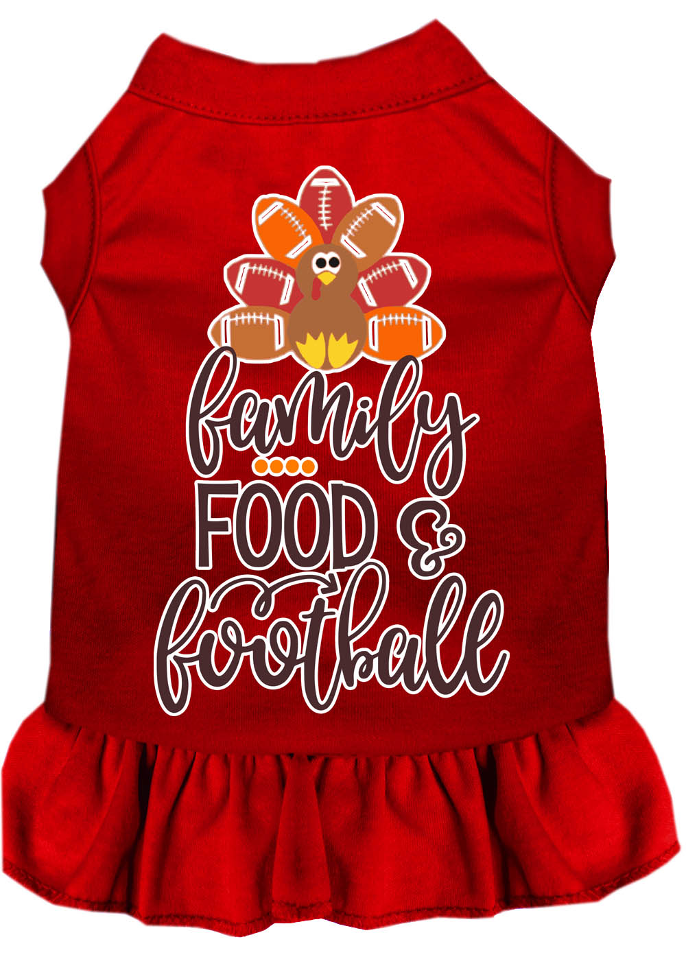 Family, Food, and Football Screen Print Dog Dress Red XXL